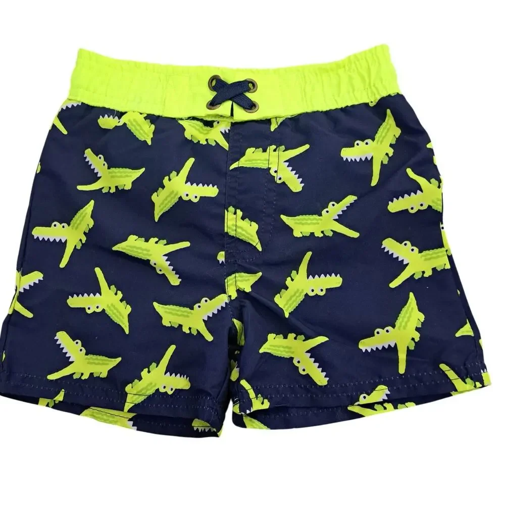 Boy's Navy Neon Yellow Crocodile Two Piece Rash Guard Swim Set 18Months   NWT